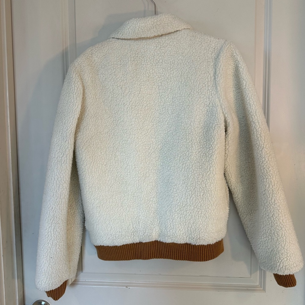 Revolve Lovers + Friends Simone Faux Fur Sherpa Ivory & Tan Bomber Jacket,Small - Picture 6 of 10